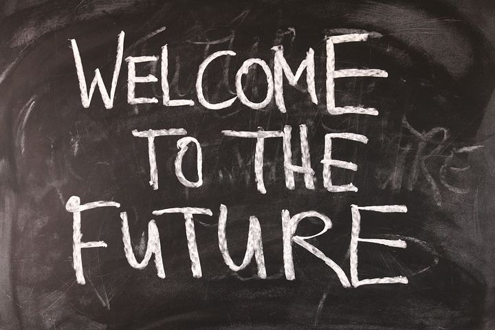 Tafelbild mit der Aufschrift Welcome to the future